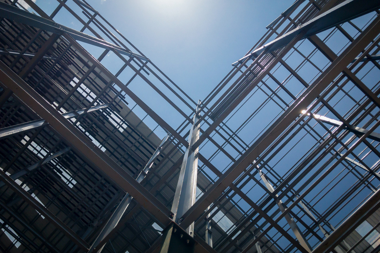 Construction of building on sky background